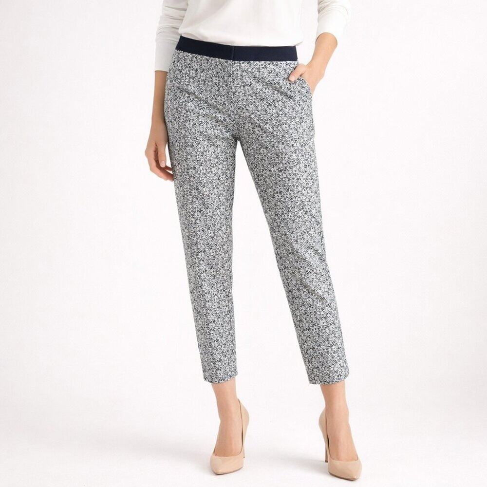Max Mara Brocade Print Slim Pants Blue Ivory Size 4